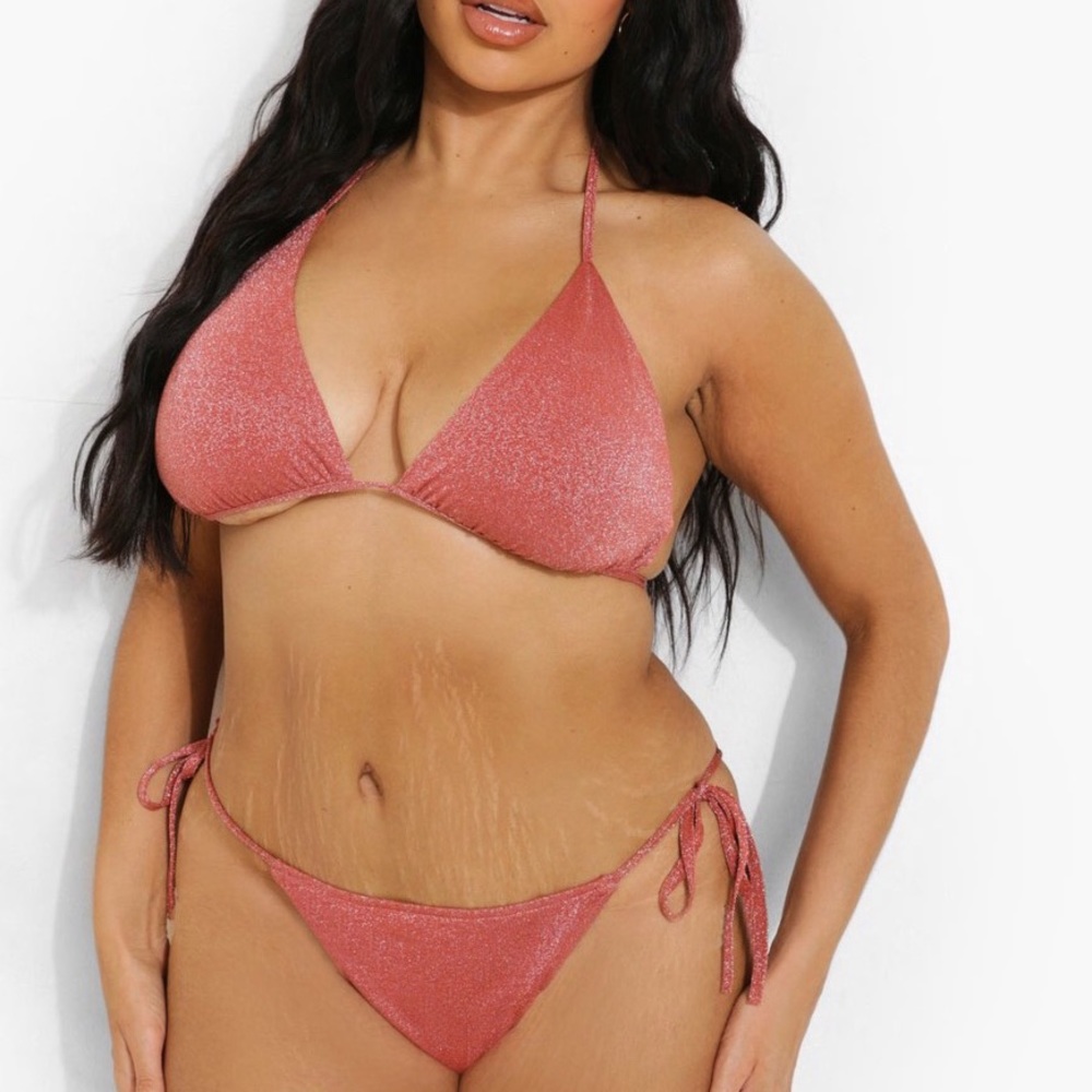Boohoo Plus Rust Colored Glitter Triangle Bikini Sz 14 (XL)